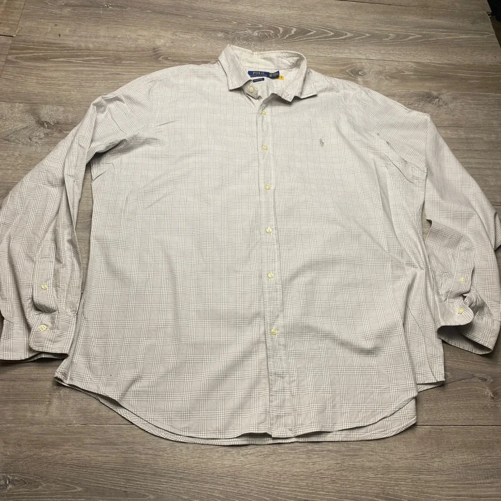 Polo Ralph Lauren Mens‎ XXL Classic Fit Glen Plaid Twill Shirt Grey Cotton